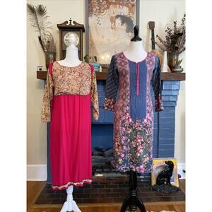 Indian Kurta Colorful Long Sleeve High Neck Long Tunic Dress Sz M/L Women’s
